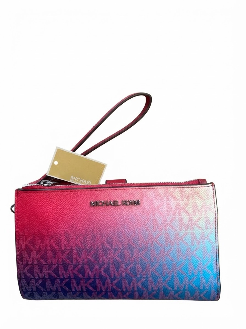 Michael Kors Jet Set Travel Ombre Large Double Zip Wristlet Wallet Dk Raspberry